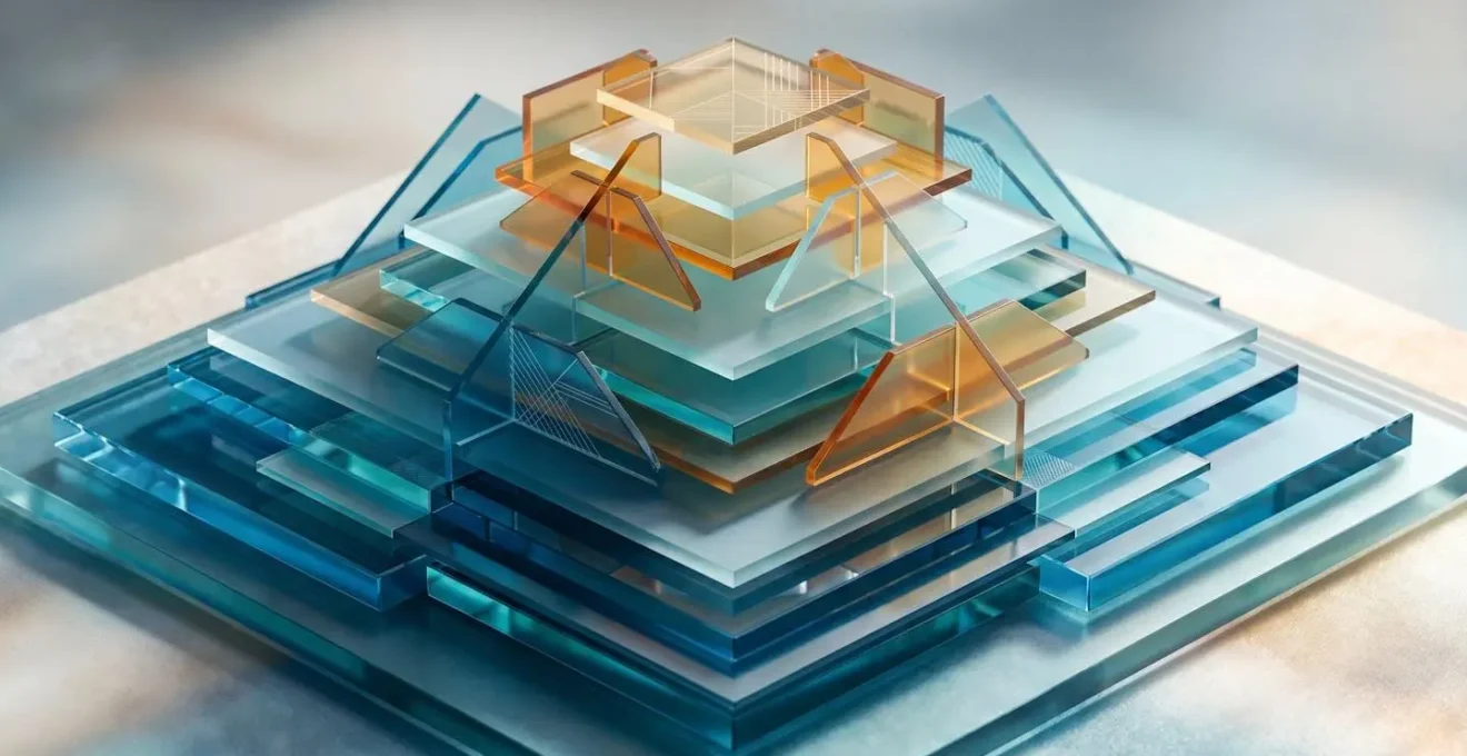 Représentation conceptuelle d'une architecture de garanties santé modulaire avec socle de base et options personnalisables