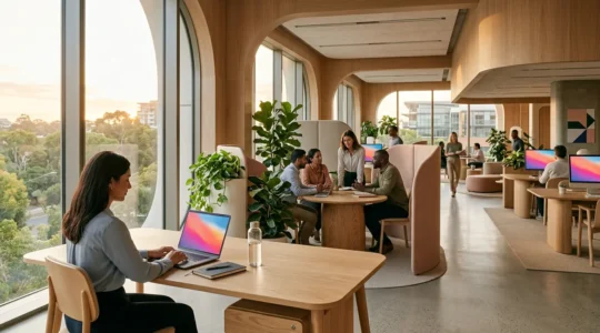 Environnement professionnel moderne illustrant le bien-être des talents tech grâce aux avantages sociaux