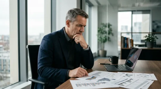 Dirigeant d'entreprise analysant des données financières en période de crise