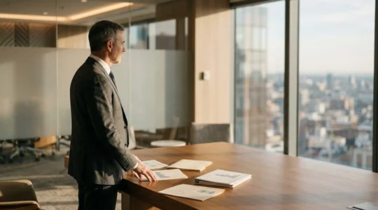 Manager de transition analysant des indicateurs de performance dans un environnement professionnel moderne