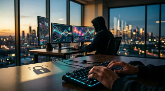 Représentation visuelle d'un expert en cybersécurité effectuant des tests de sécurité informatique pour protéger les systèmes d'entreprise