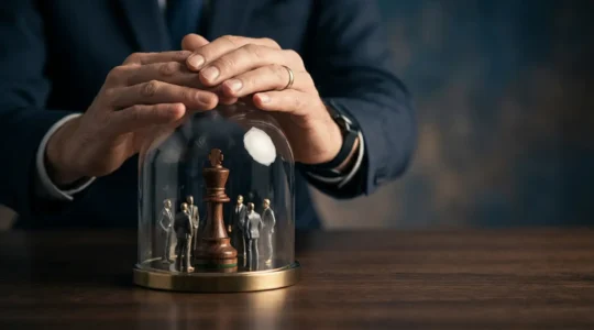 Représentation conceptuelle de la protection financière d'une entreprise face aux risques liés aux personnes clés