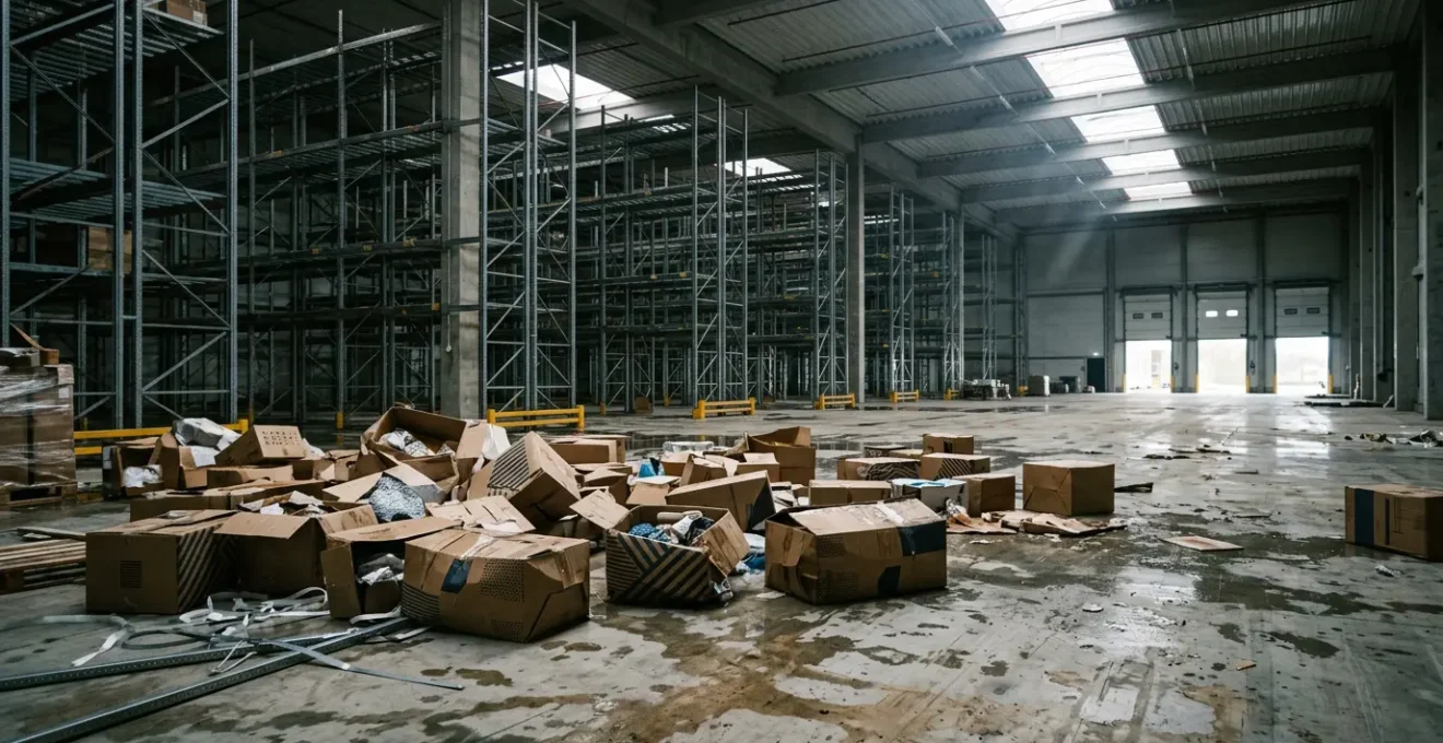Entrepôt e-commerce avec stocks endommages et evaluation financiere pour remboursement assurance