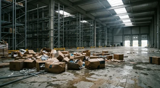 Entrepôt e-commerce avec stocks endommages et evaluation financiere pour remboursement assurance