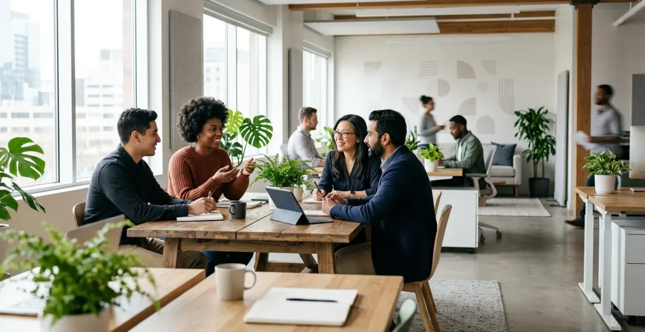 Environnement de travail moderne et positif illustrant la transformation de la mutuelle d'entreprise en avantage stratégique pour les ressources humaines